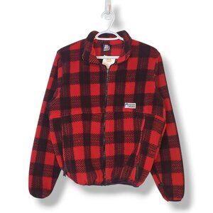 Men's Red and Black Plaid Fleece Jacket